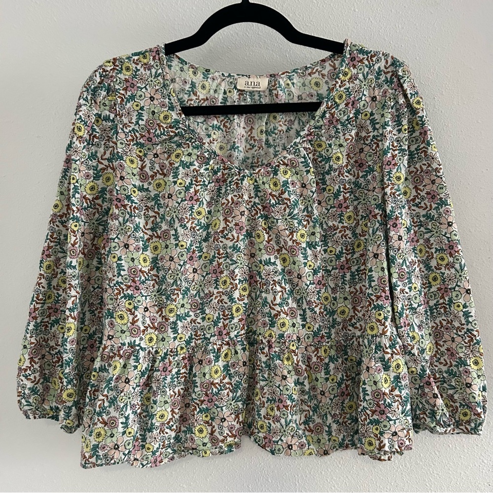 a.n.a Floral Multicolor Peplum Blouse